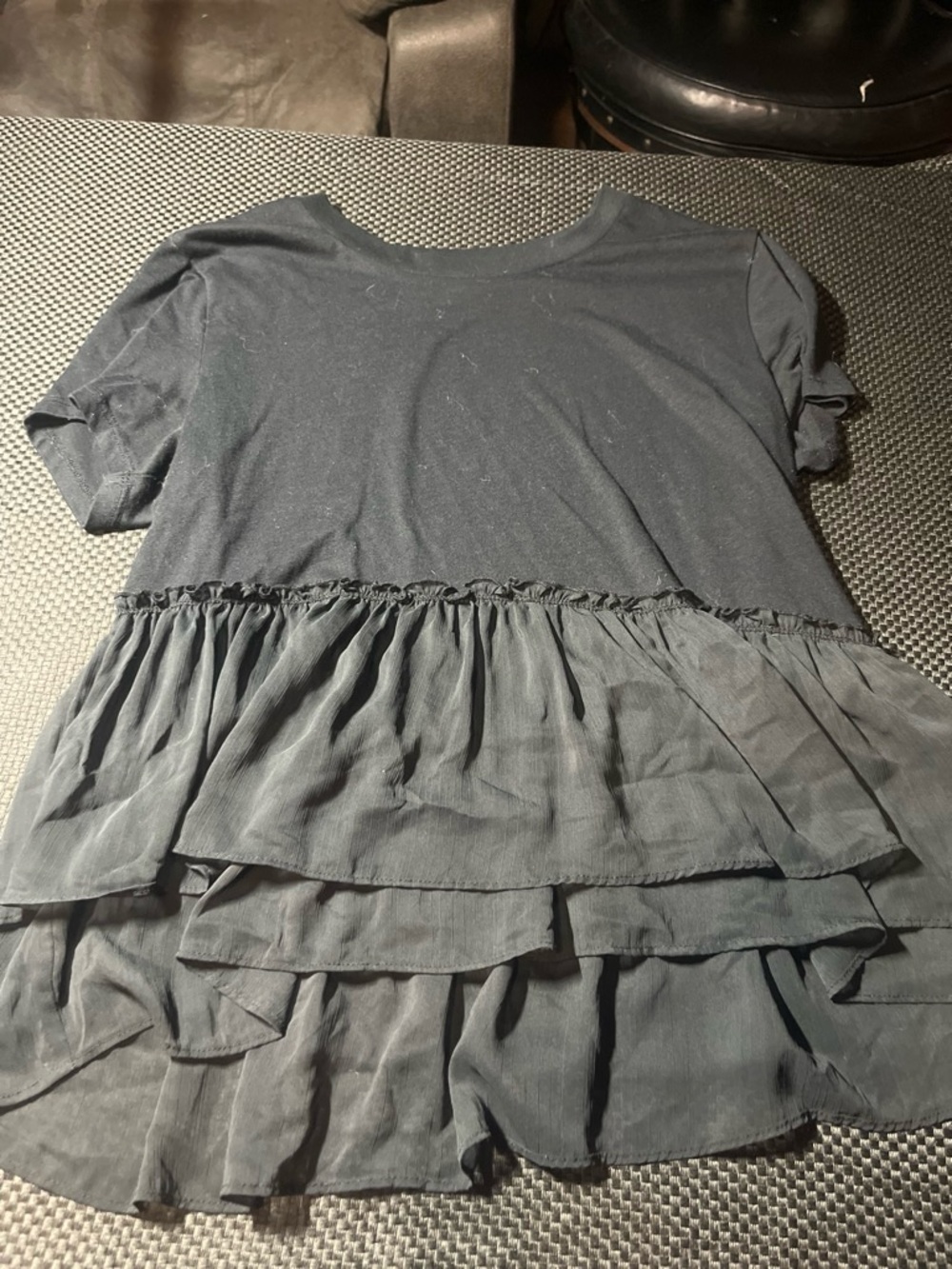 Abercrombie & Fitch Black Tiered Ruffle Short Sleeve Top